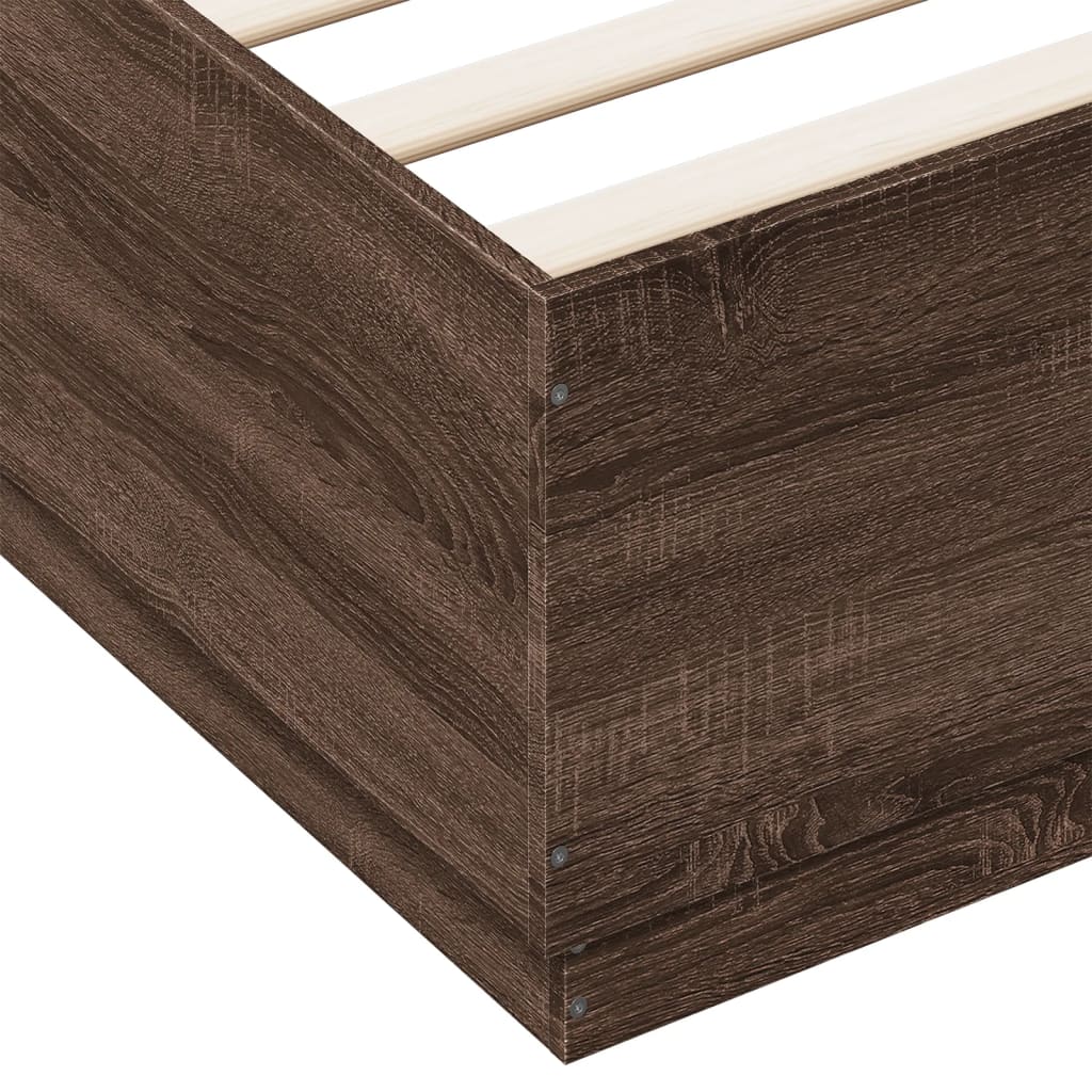 Bed Frame With Led Lights Brown Oak 180X200 Cm Super King Engineered Wood