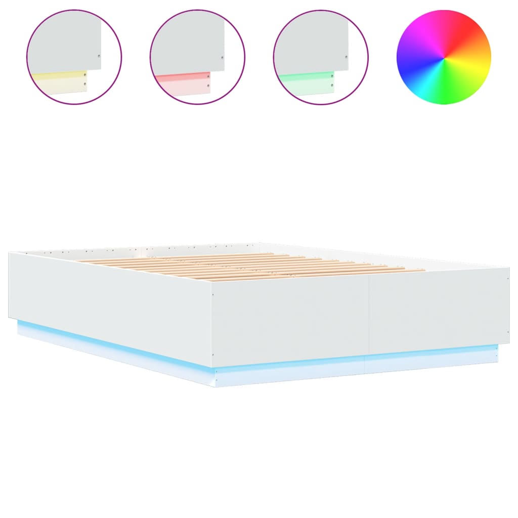 Bed Frame With Led Lights White 150X200 Cm King Size Engineered Wood