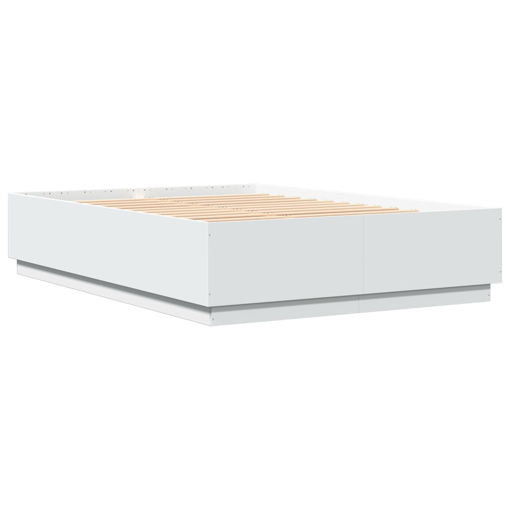 Bed Frame With Led Lights White 150X200 Cm King Size Engineered Wood