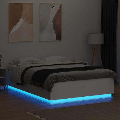 Bed Frame With Led Lights White 150X200 Cm King Size Engineered Wood