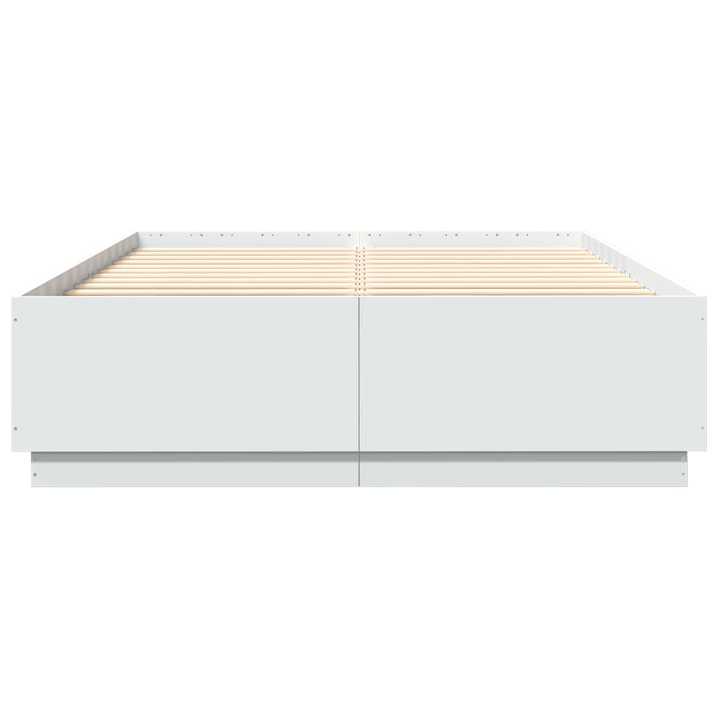 Bed Frame With Led Lights White 150X200 Cm King Size Engineered Wood