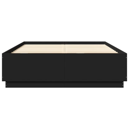 Bed Frame With Led Lights Black 150X200 Cm King Size Engineered Wood