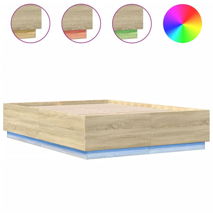 Bed Frame With Led Lights Sonoma Oak 150X200 Cm King Size Engineered Wood