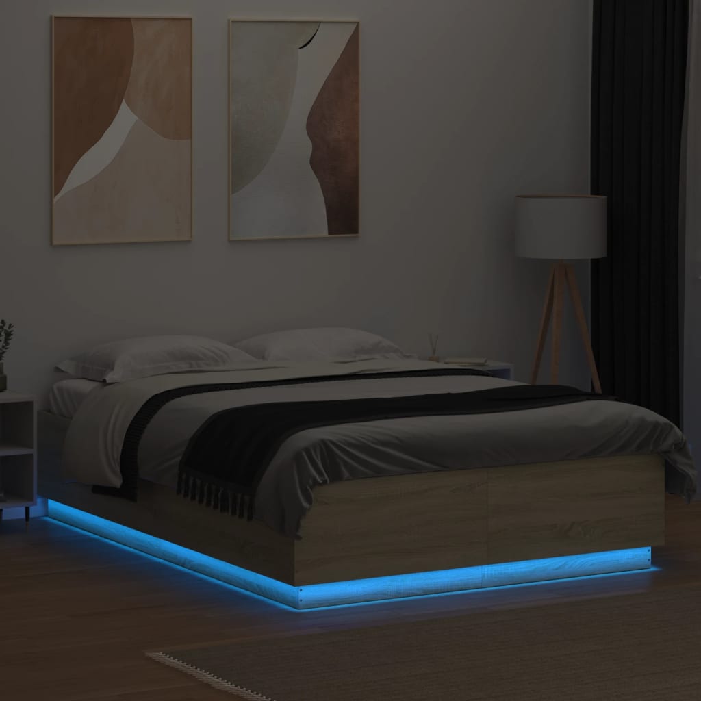 Bed Frame With Led Lights Sonoma Oak 150X200 Cm King Size Engineered Wood