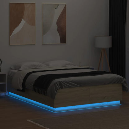 Bed Frame With Led Lights Sonoma Oak 150X200 Cm King Size Engineered Wood