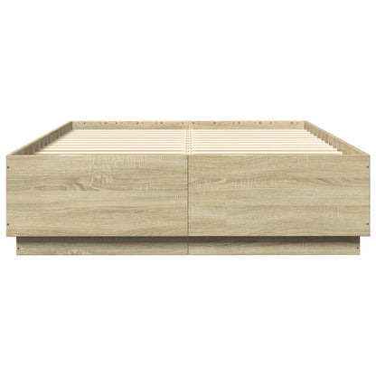 Bed Frame With Led Lights Sonoma Oak 150X200 Cm King Size Engineered Wood