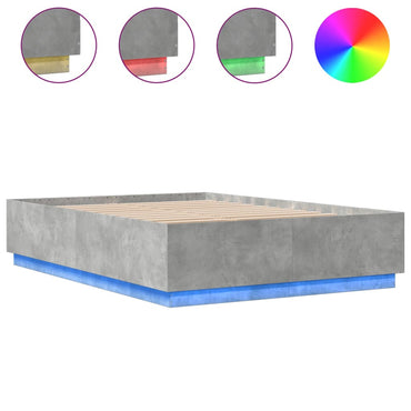 Bed Frame With Led Lights Concrete Grey 150X200 Cm King Size Engineered Wood