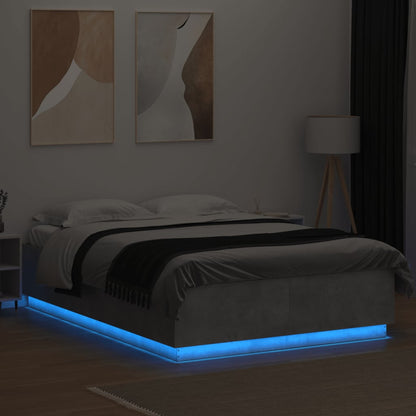 Bed Frame With Led Lights Concrete Grey 150X200 Cm King Size Engineered Wood