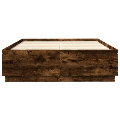 Bed Frame With Led Lights Smoked Oak 150X200 Cm King Size Engineered Wood