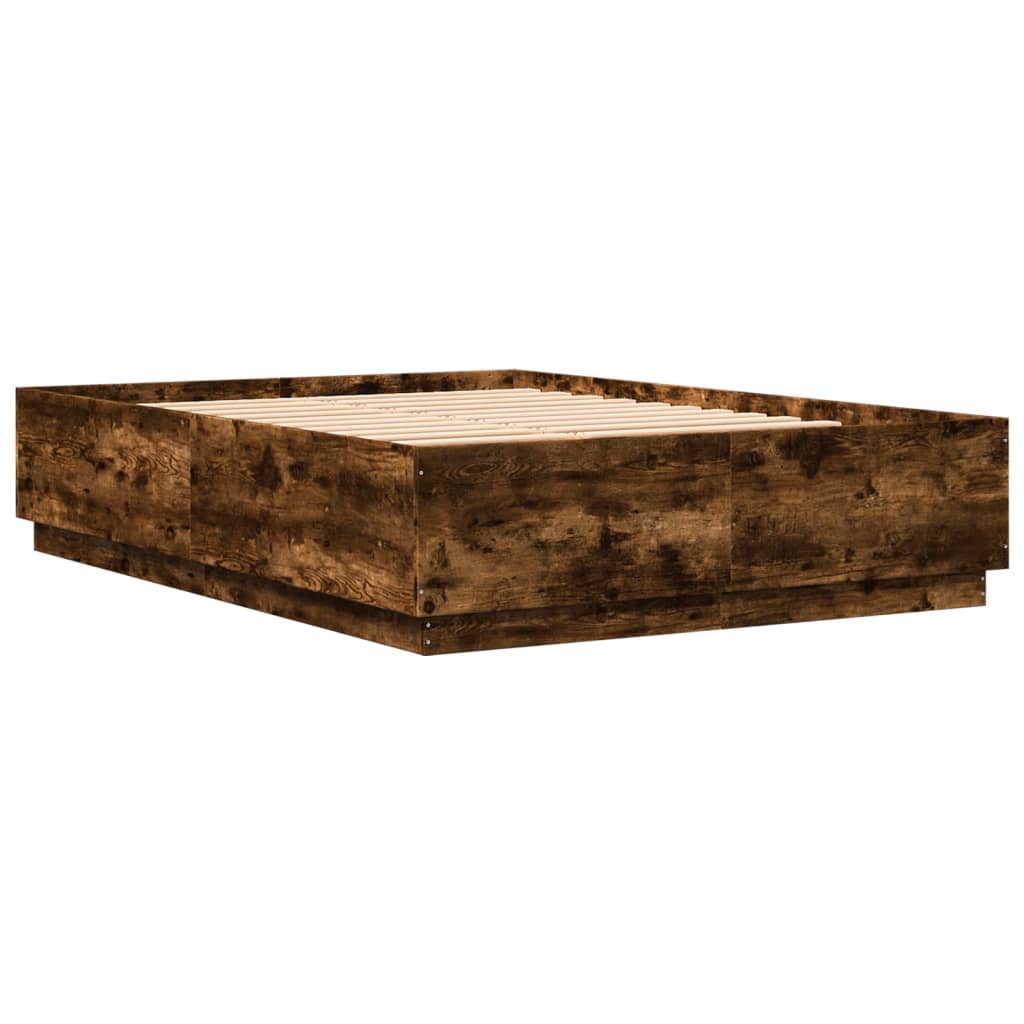 Bed Frame With Led Lights Smoked Oak 150X200 Cm King Size Engineered Wood