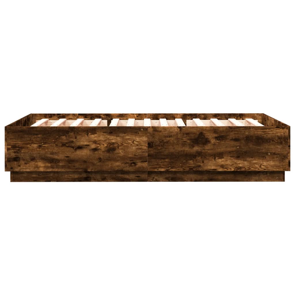 Bed Frame With Led Lights Smoked Oak 150X200 Cm King Size Engineered Wood