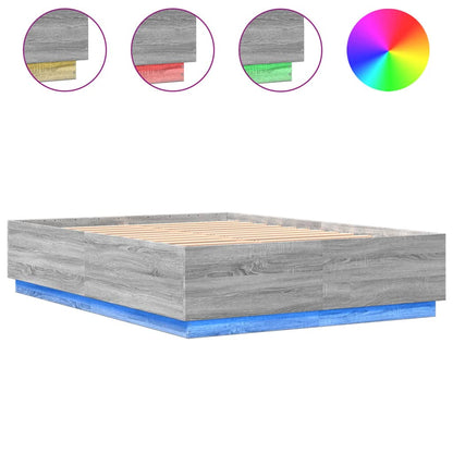 Bed Frame With Led Lights Grey Sonoma 150X200 Cm King Size Engineered Wood