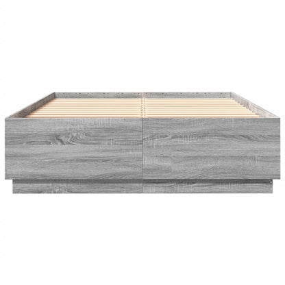 Bed Frame With Led Lights Grey Sonoma 150X200 Cm King Size Engineered Wood