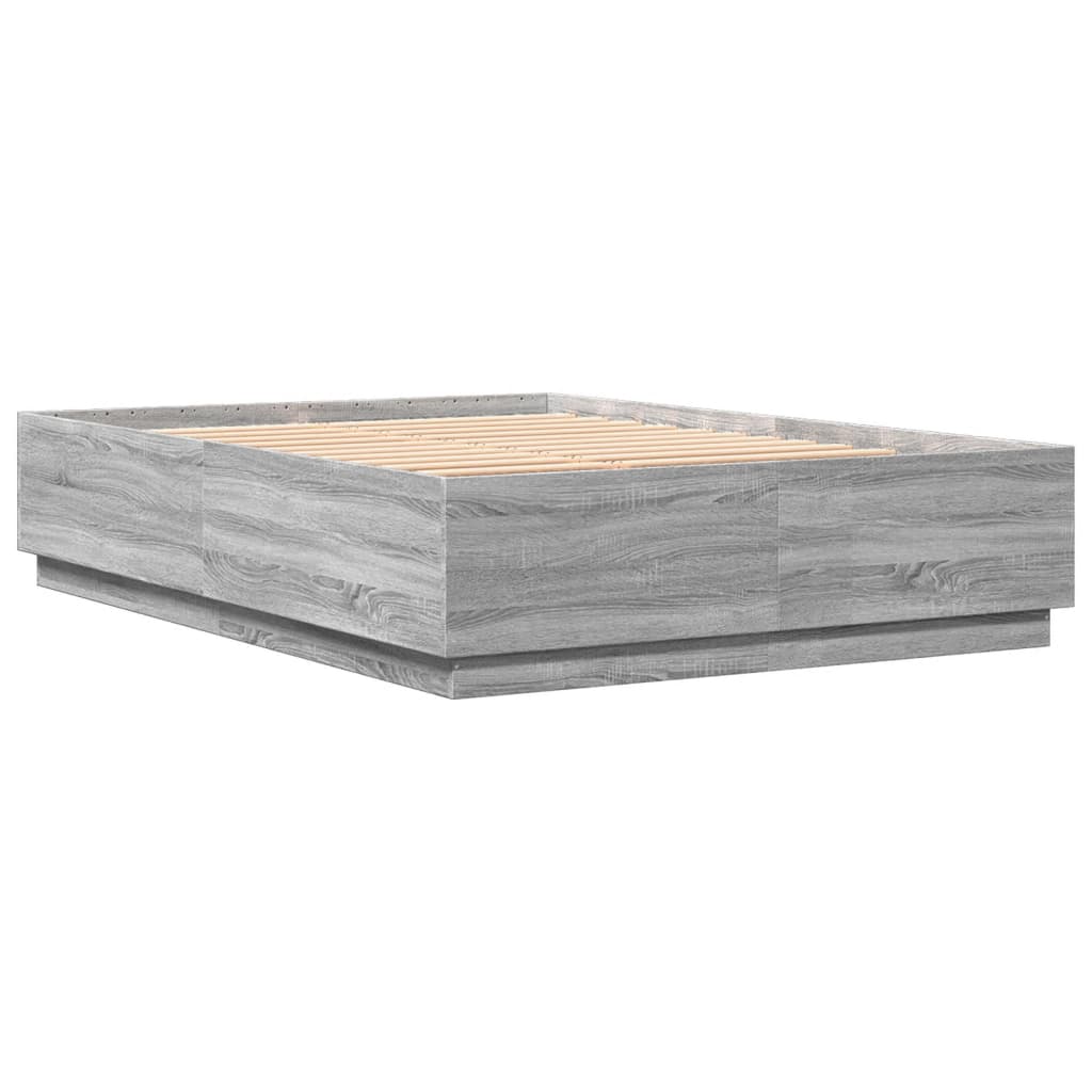 Bed Frame With Led Lights Grey Sonoma 150X200 Cm King Size Engineered Wood