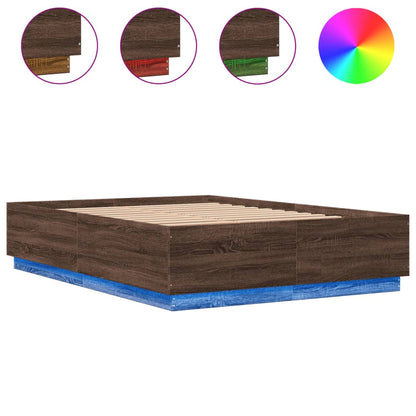 Bed Frame With Led Lights Brown Oak 150X200 Cm King Size Engineered Wood