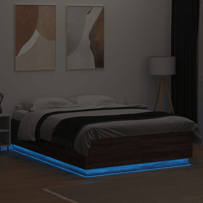 Bed Frame With Led Lights Brown Oak 150X200 Cm King Size Engineered Wood