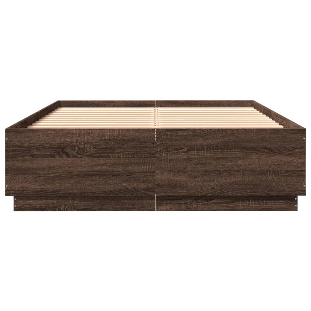 Bed Frame With Led Lights Brown Oak 150X200 Cm King Size Engineered Wood