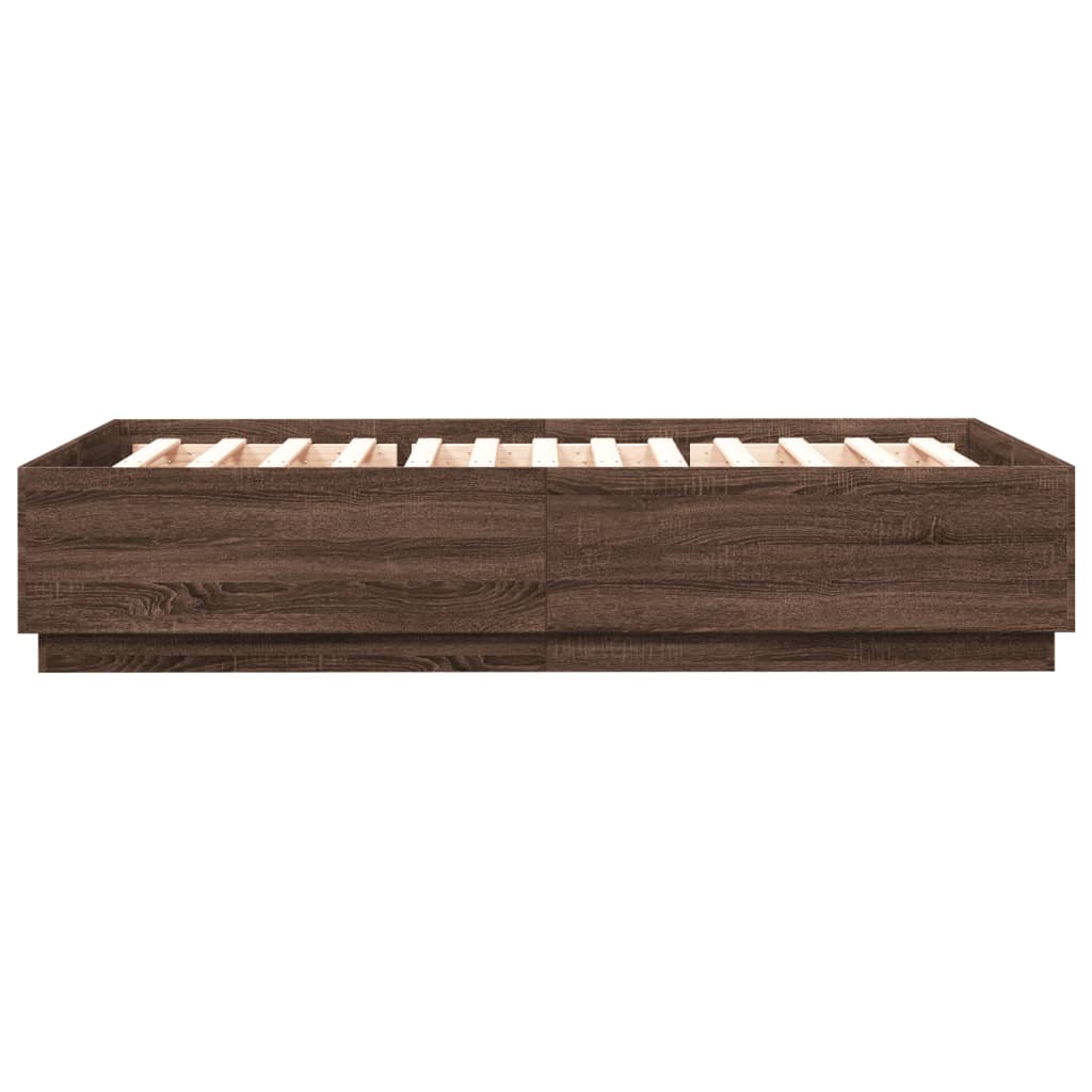 Bed Frame With Led Lights Brown Oak 150X200 Cm King Size Engineered Wood