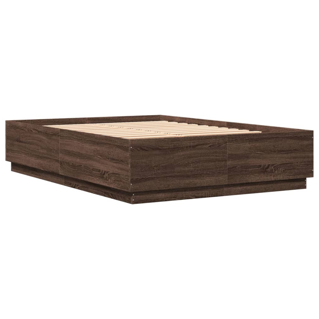 Bed Frame With Led Lights Brown Oak 150X200 Cm King Size Engineered Wood