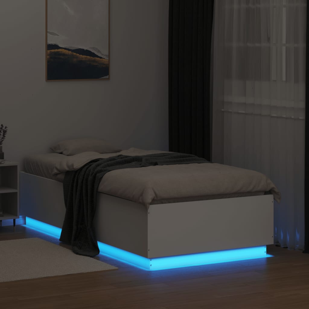 Bed Frame With Led Lights White 90X190 Cm Single Engineered Wood