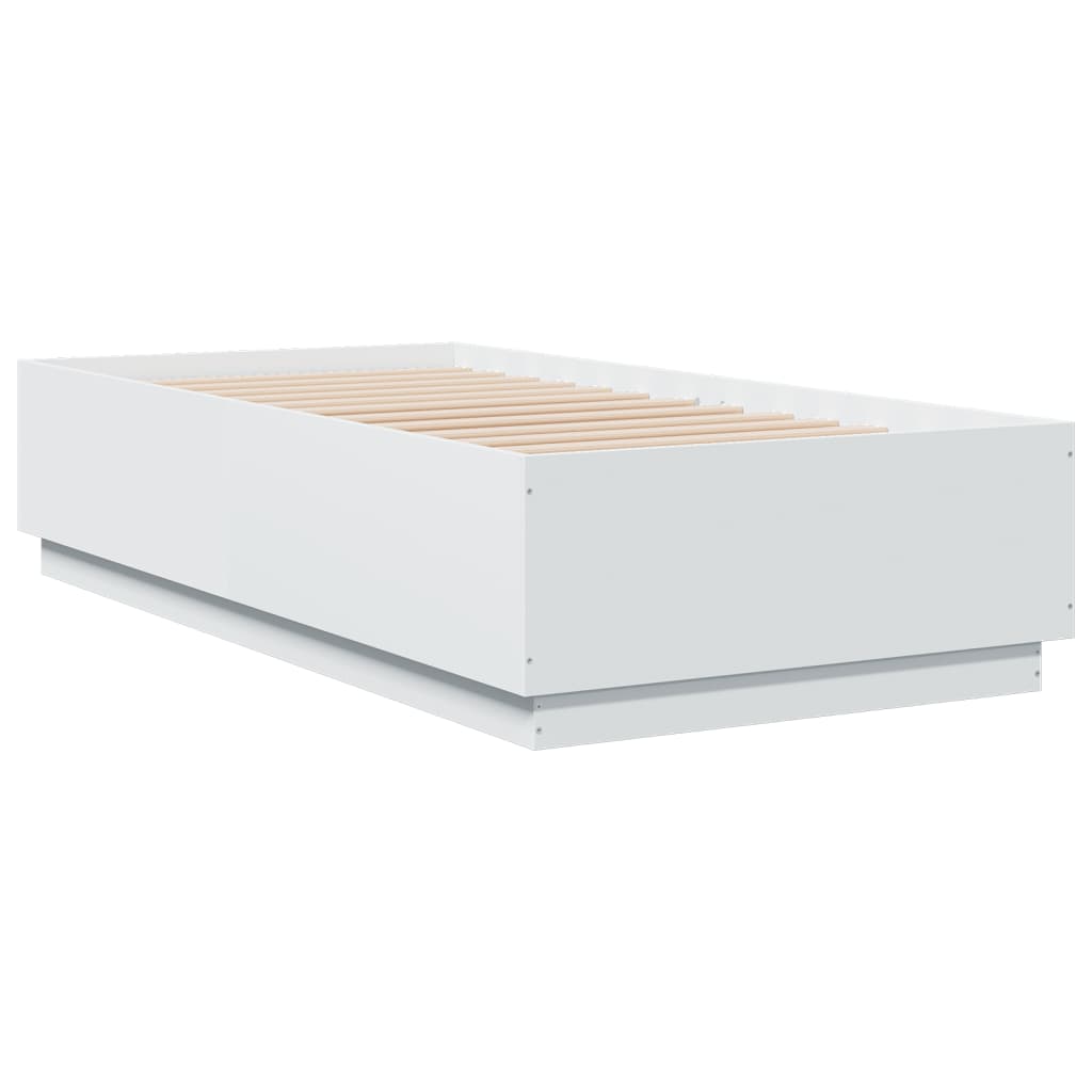 Bed Frame With Led Lights White 90X190 Cm Single Engineered Wood