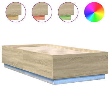 Bed Frame With Led Lights Sonoma Oak 90X190 Cm Single Engineered Wood