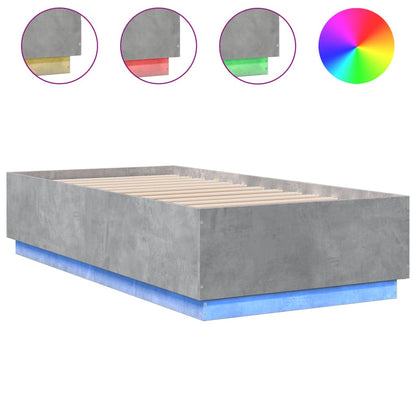 Bed Frame With Led Lights Concrete Grey 90X190 Cm Single Engineered Wood