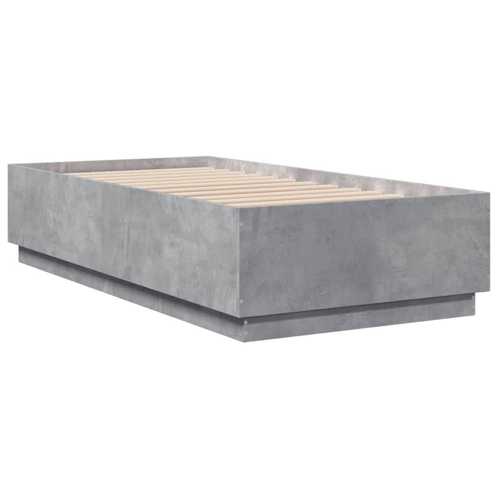 Bed Frame With Led Lights Concrete Grey 90X190 Cm Single Engineered Wood