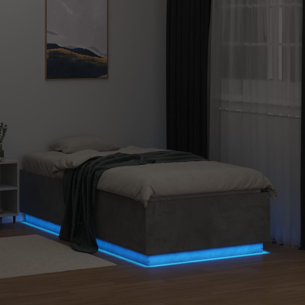 Bed Frame With Led Lights Concrete Grey 90X190 Cm Single Engineered Wood