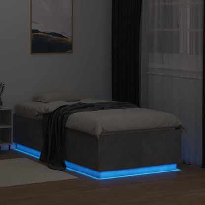 Bed Frame With Led Lights Concrete Grey 90X190 Cm Single Engineered Wood