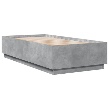 Bed Frame With Led Lights Concrete Grey 90X190 Cm Single Engineered Wood