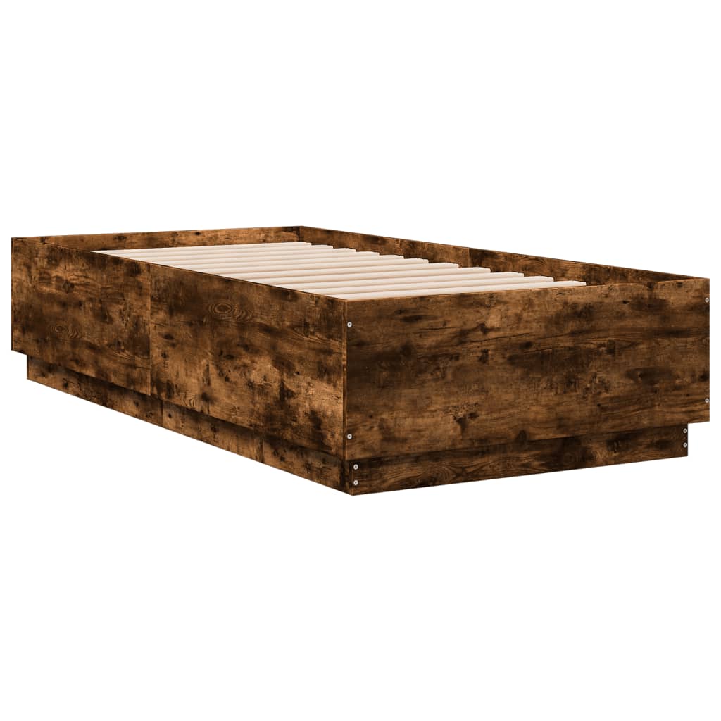 Bed Frame With Led Lights Smoked Oak 90X190 Cm Single Engineered Wood