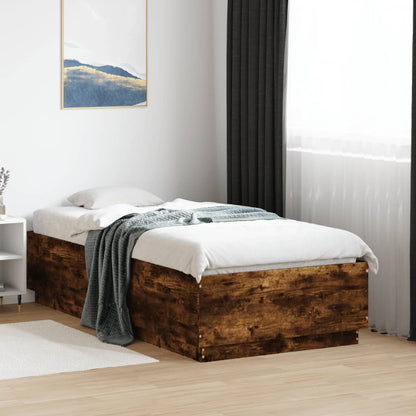 Bed Frame With Led Lights Smoked Oak 90X190 Cm Single Engineered Wood