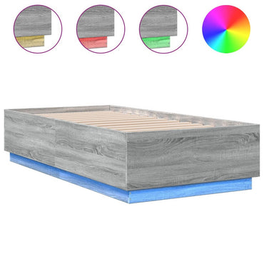 Bed Frame With Led Lights Grey Sonoma 90X190 Cm Single Engineered Wood