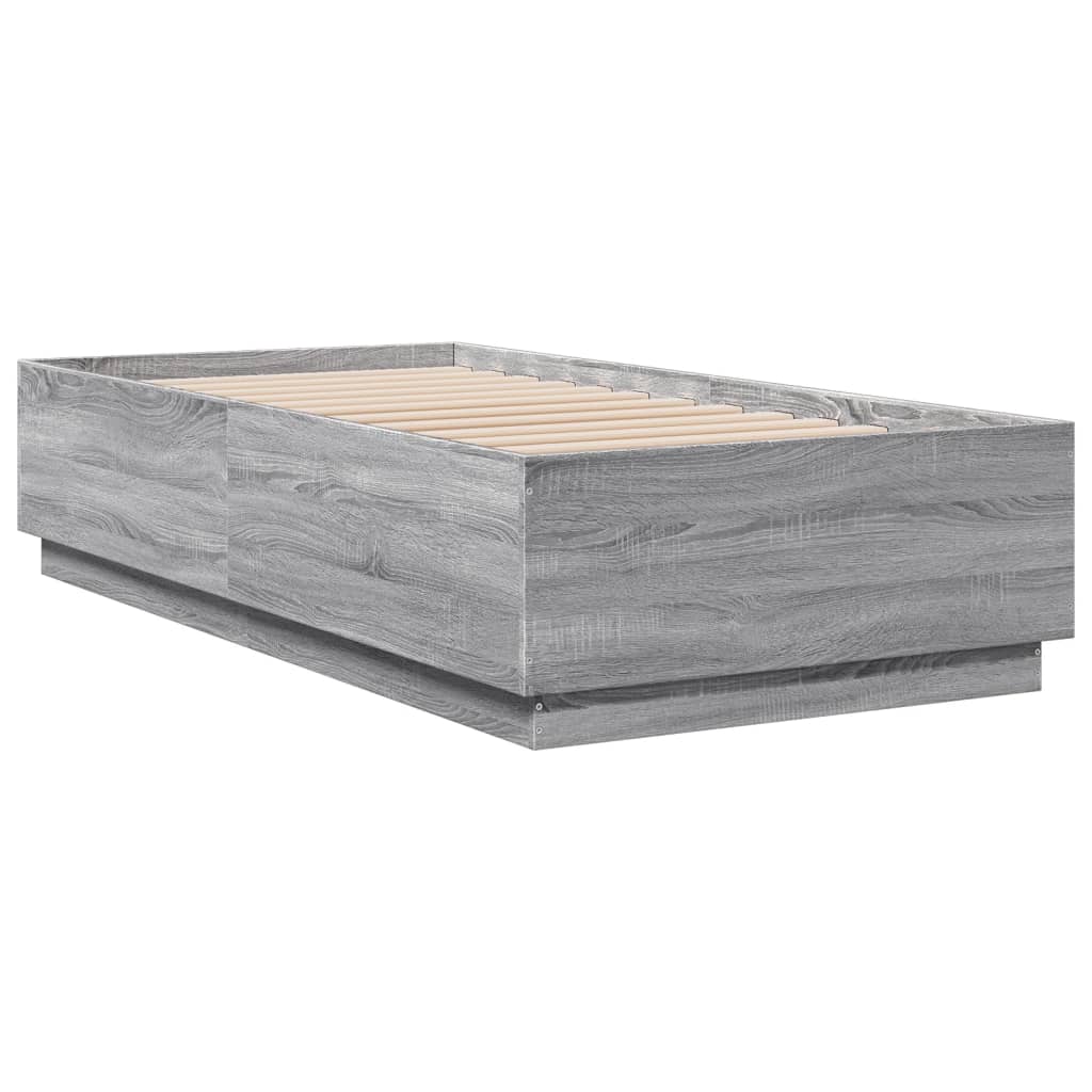 Bed Frame With Led Lights Grey Sonoma 90X190 Cm Single Engineered Wood