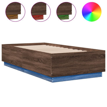 Bed Frame With Led Lights Brown Oak 90X190 Cm Single Engineered Wood