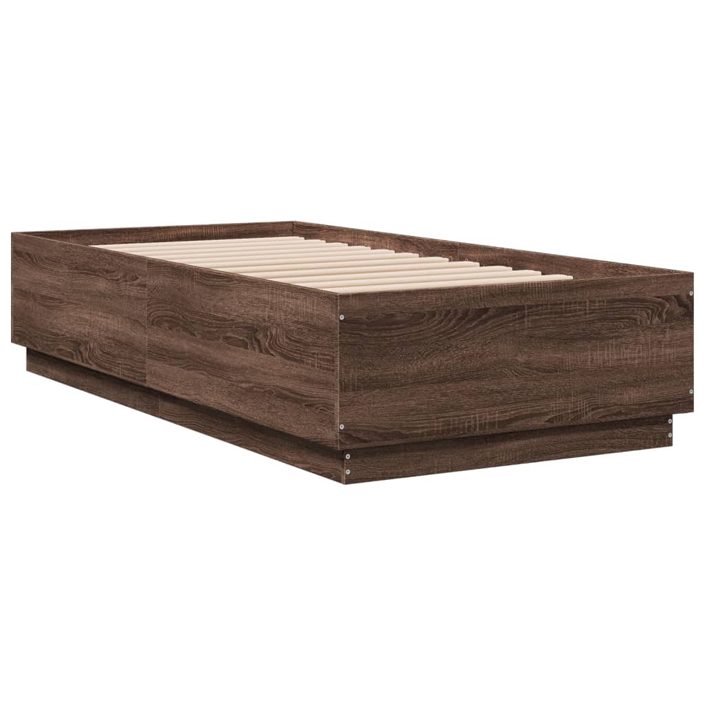 Bed Frame With Led Lights Brown Oak 90X190 Cm Single Engineered Wood