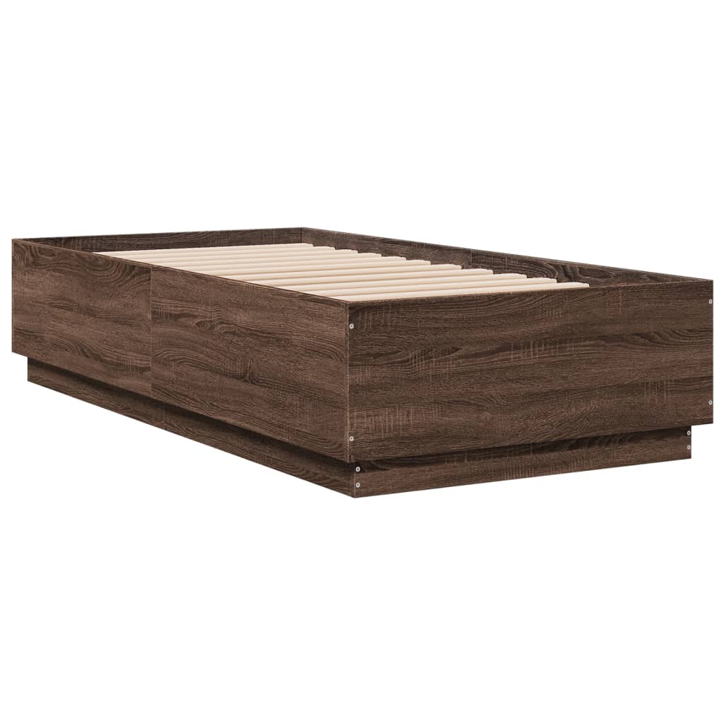 Bed Frame With Led Lights Brown Oak 90X190 Cm Single Engineered Wood