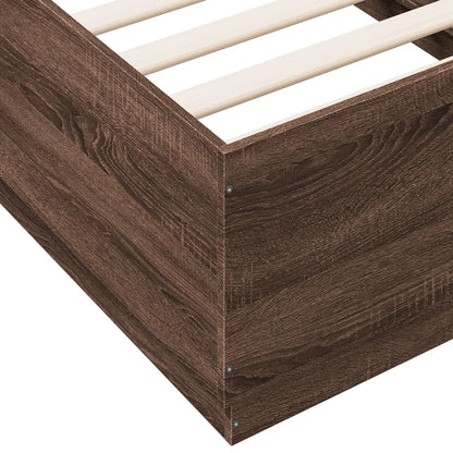 Bed Frame With Led Lights Brown Oak 90X190 Cm Single Engineered Wood