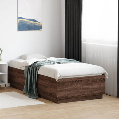 Bed Frame With Led Lights Brown Oak 90X190 Cm Single Engineered Wood