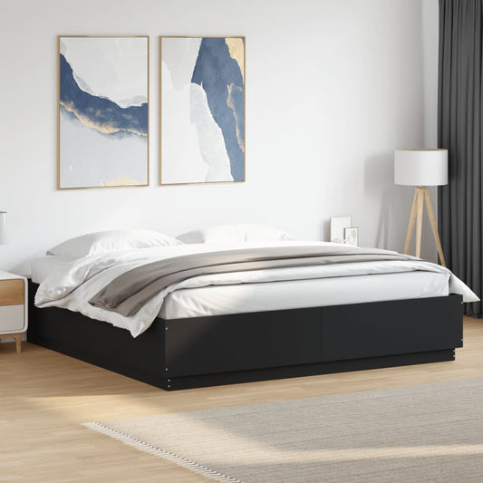 Bed Frame Black 180X200 Cm Super King Engineered Wood