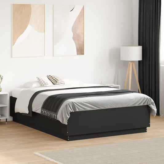 Bed Frame Black 135X190 Cm Double Engineered Wood