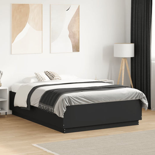 Bed Frame Black 120X190 Cm Small Double Engineered Wood