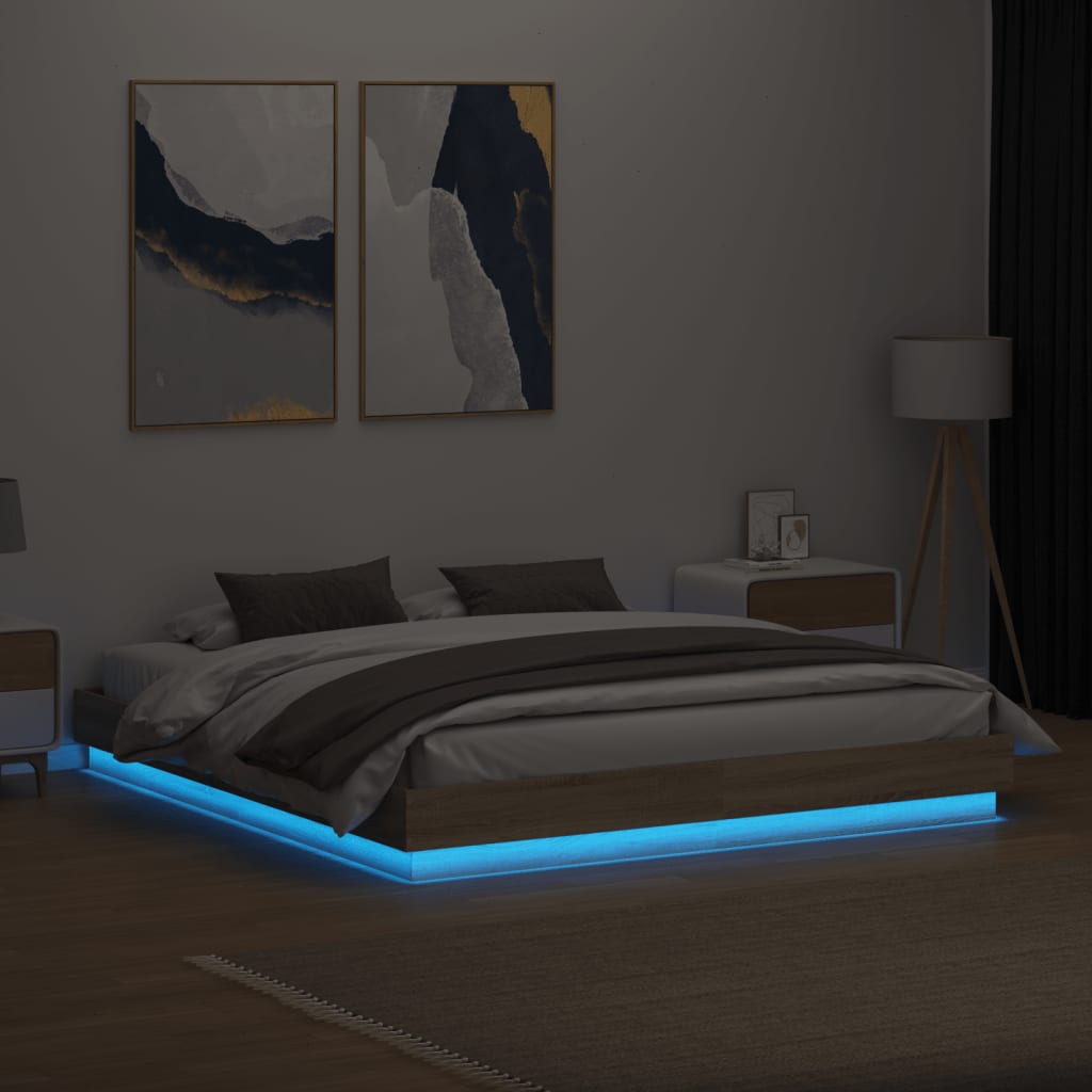 Bed Frame With Led Lights Sonoma Oak 180X200 Cm Super King