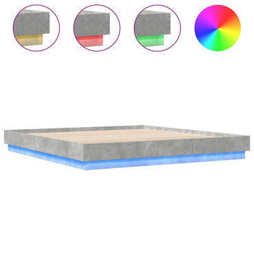 Bed Frame With Led Lights Concrete Grey 180X200 Cm Super King