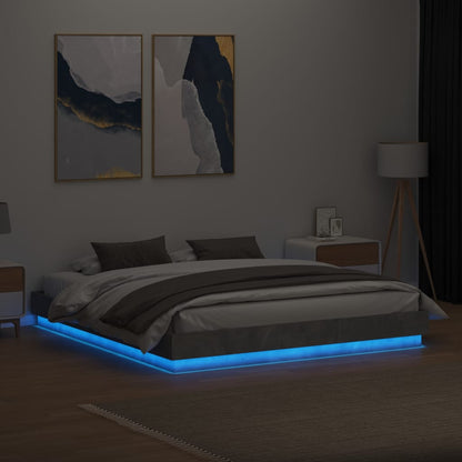 Bed Frame With Led Lights Concrete Grey 180X200 Cm Super King