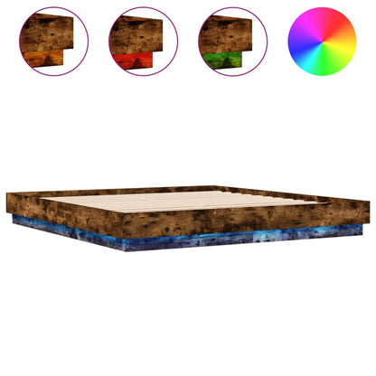 Bed Frame With Led Lights Smoked Oak 180X200 Cm Super King