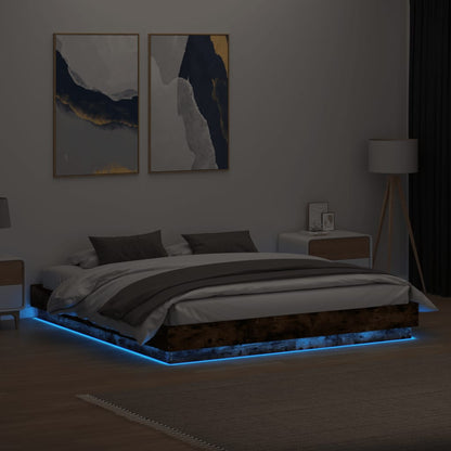 Bed Frame With Led Lights Smoked Oak 180X200 Cm Super King