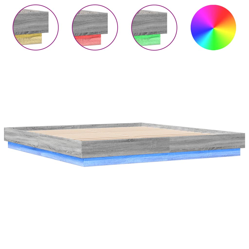 Bed Frame With Led Lights Grey Sonoma 180X200 Cm Super King