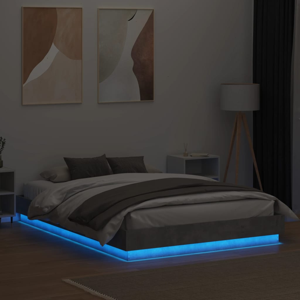 Bed Frame With Led Lights Concrete Grey 150X200 Cm King Size